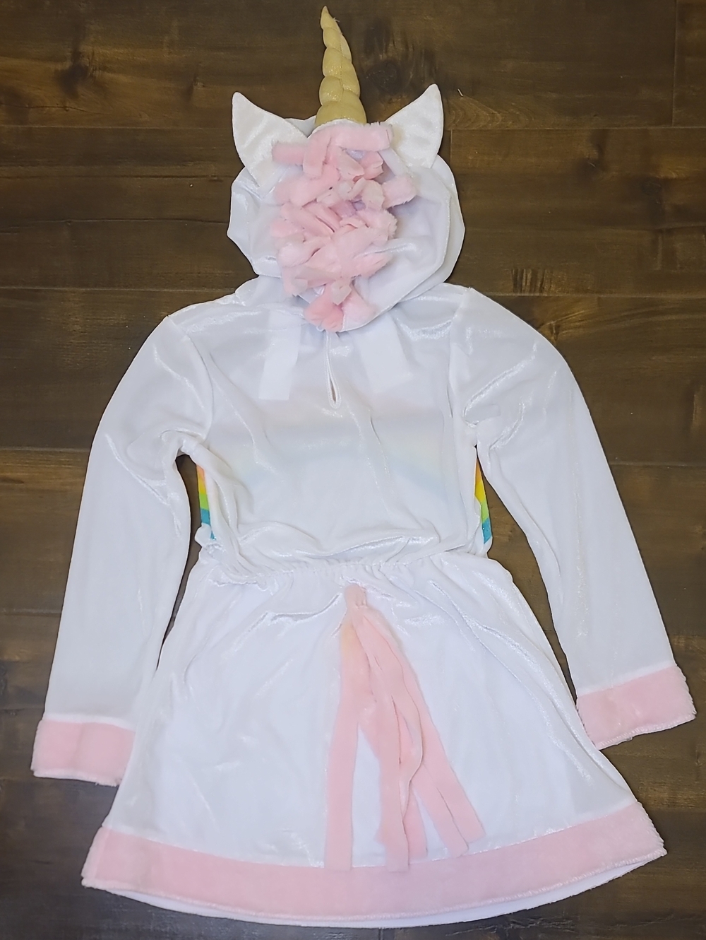Girls Unicorn Costume Hooded Velour Dress & Boot Covers Size 8/10 New